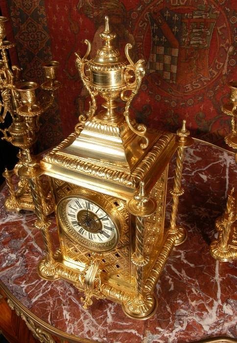 fig 3. Stunning Antique French Gothic Table Clock Set by Samuel Marti French - Circa 1880